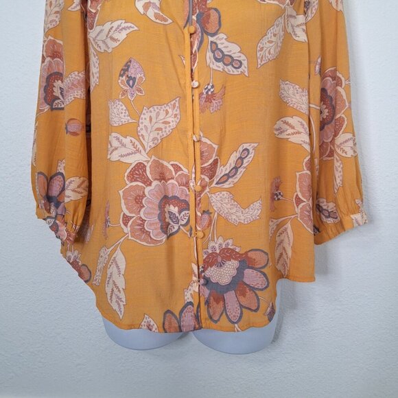 Lauren Conrad Floral Blouse Sz XXL Button Front Puff Sleeves Boho Cottagecore - Picture 6 of 14
